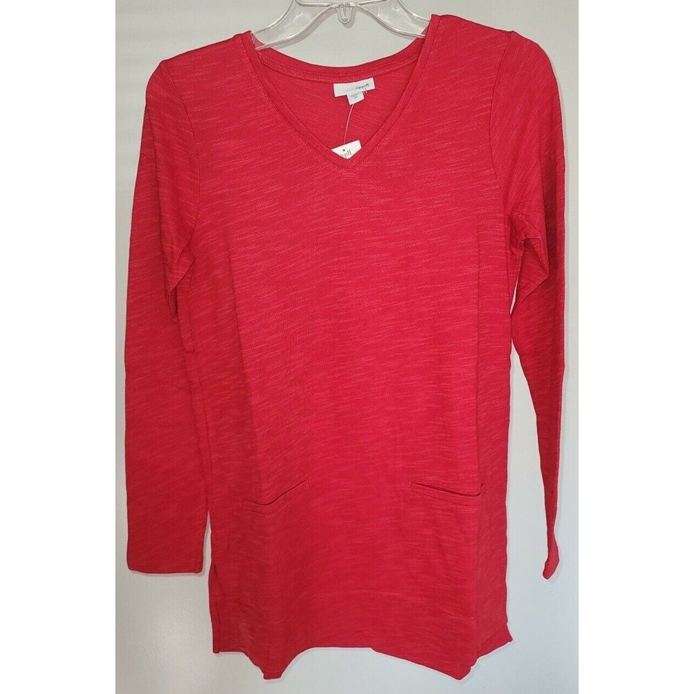 New J. Jill Womens Sz XSP 100% Cotton V-Neck Knit Tunic Sweater Pullover Red